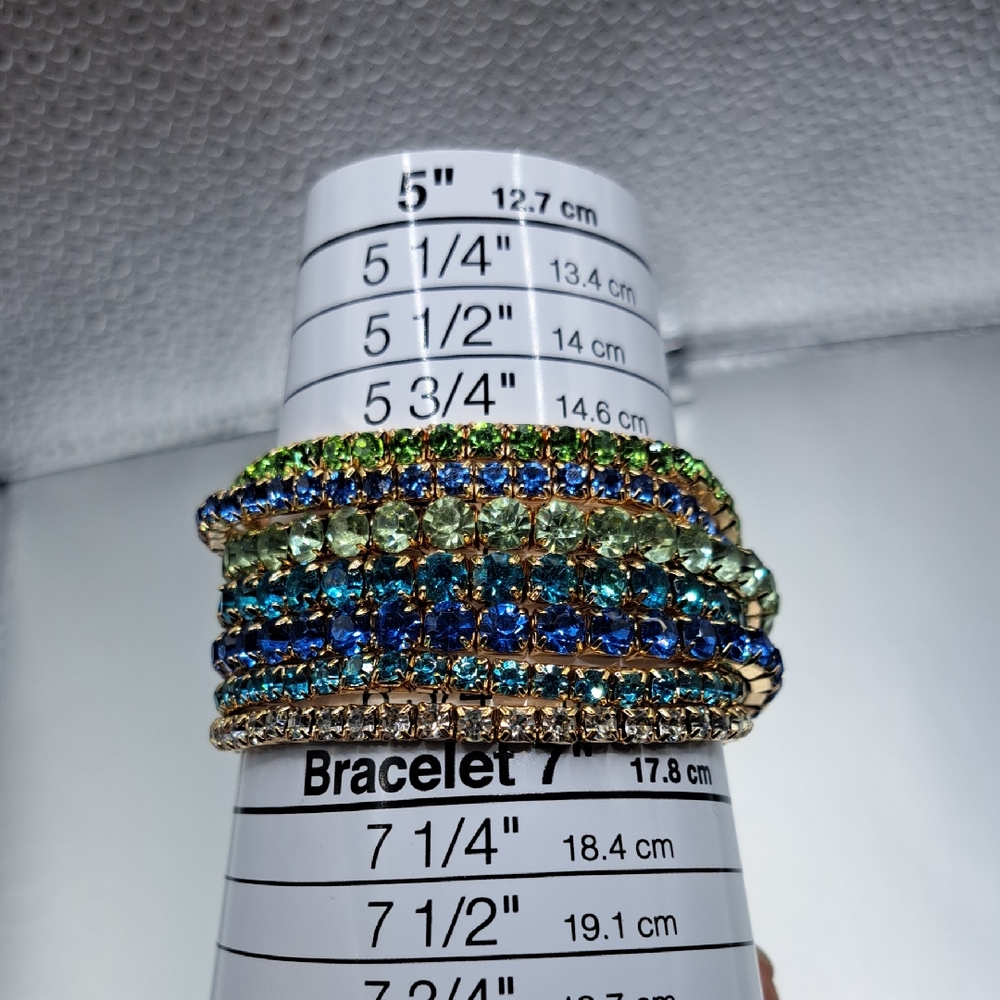 Bijoux Bar- Multicolored Crystal Stretch Bracelet Set - Blue & Green